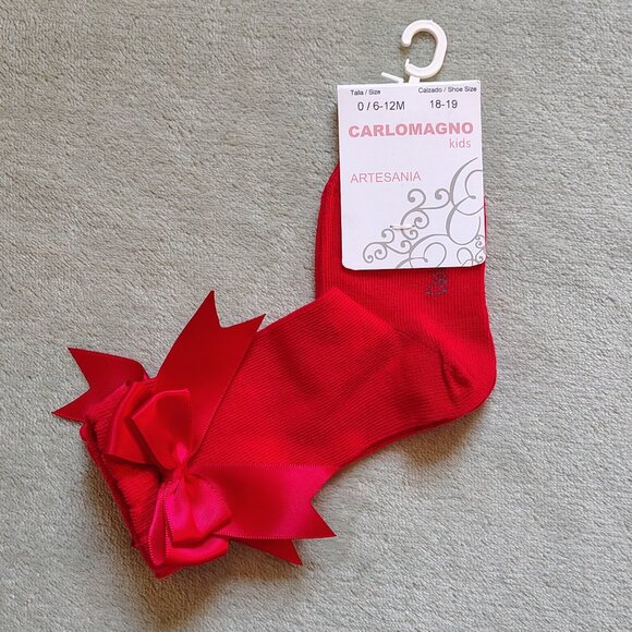 Red long bow socks - 6-12M - Carlomagno Kids - NWT - Picture 1 of 4
